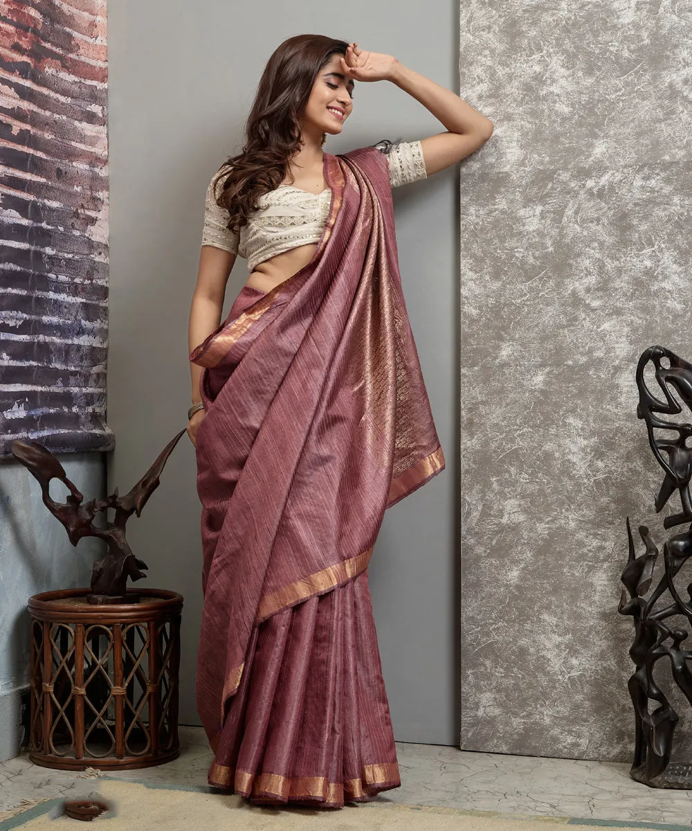 Peach handwoven chhatisgarh tussar silk saree