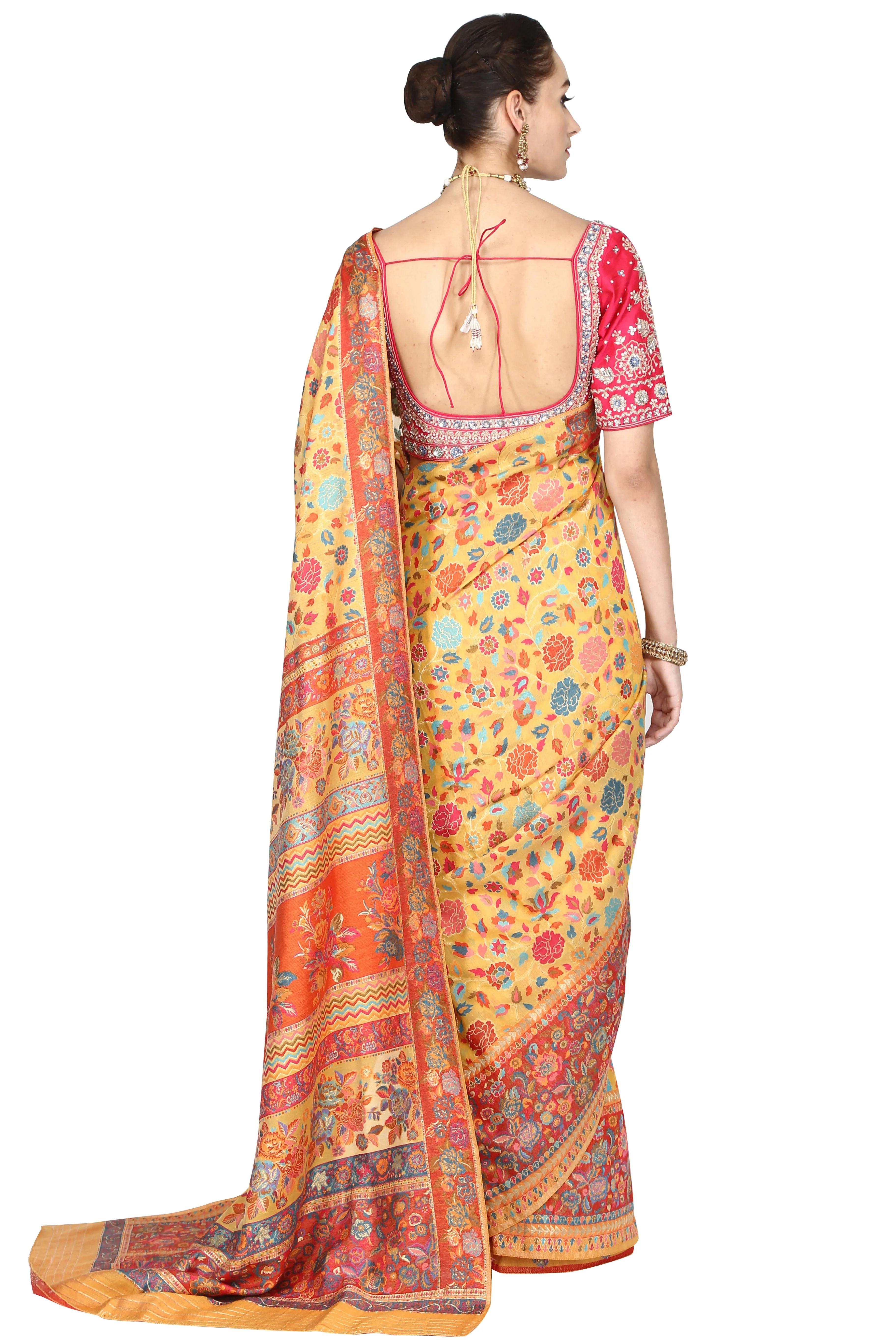 Persian flora handloom saree with blouse piece