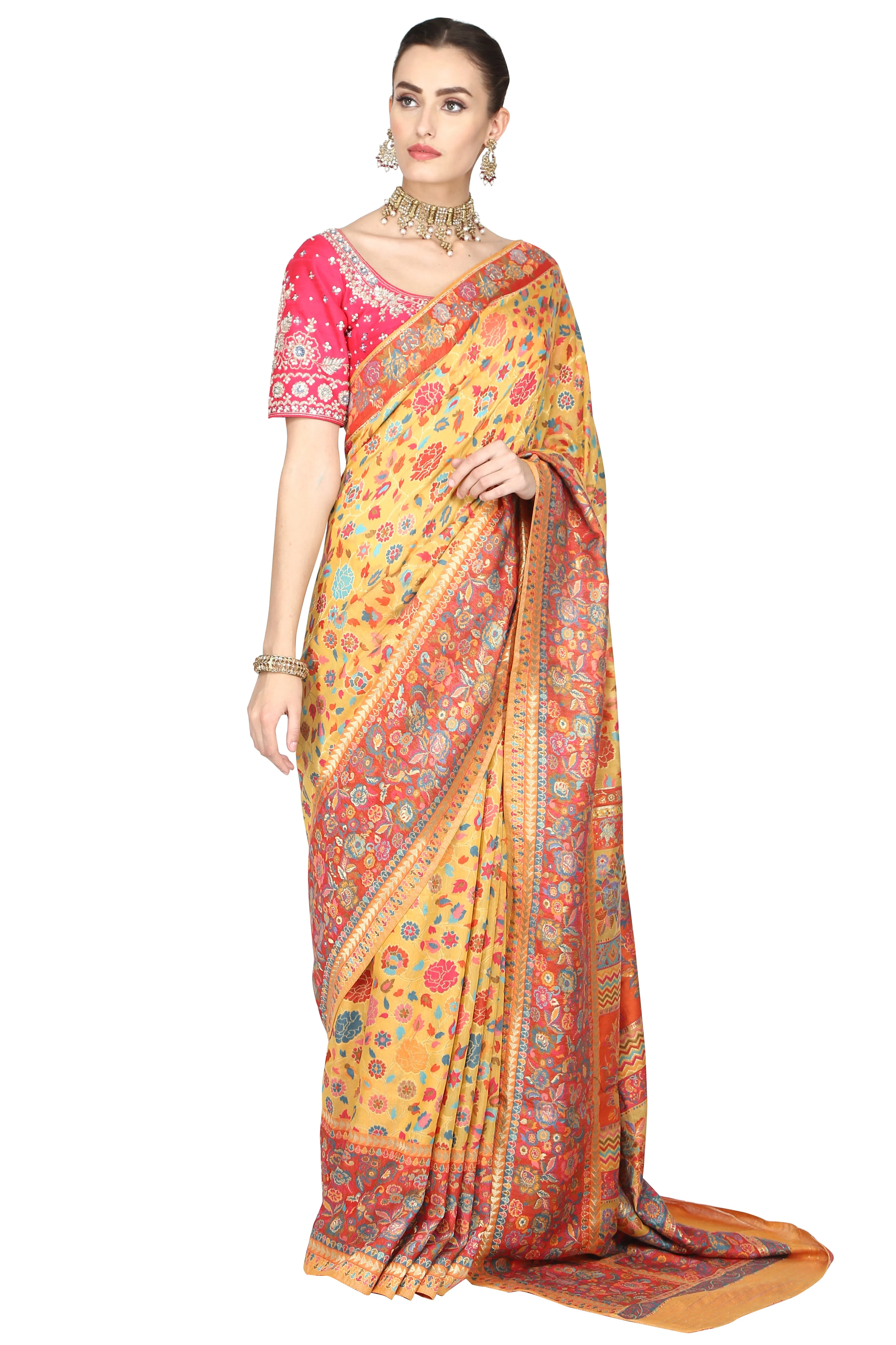 Persian flora handloom saree with blouse piece