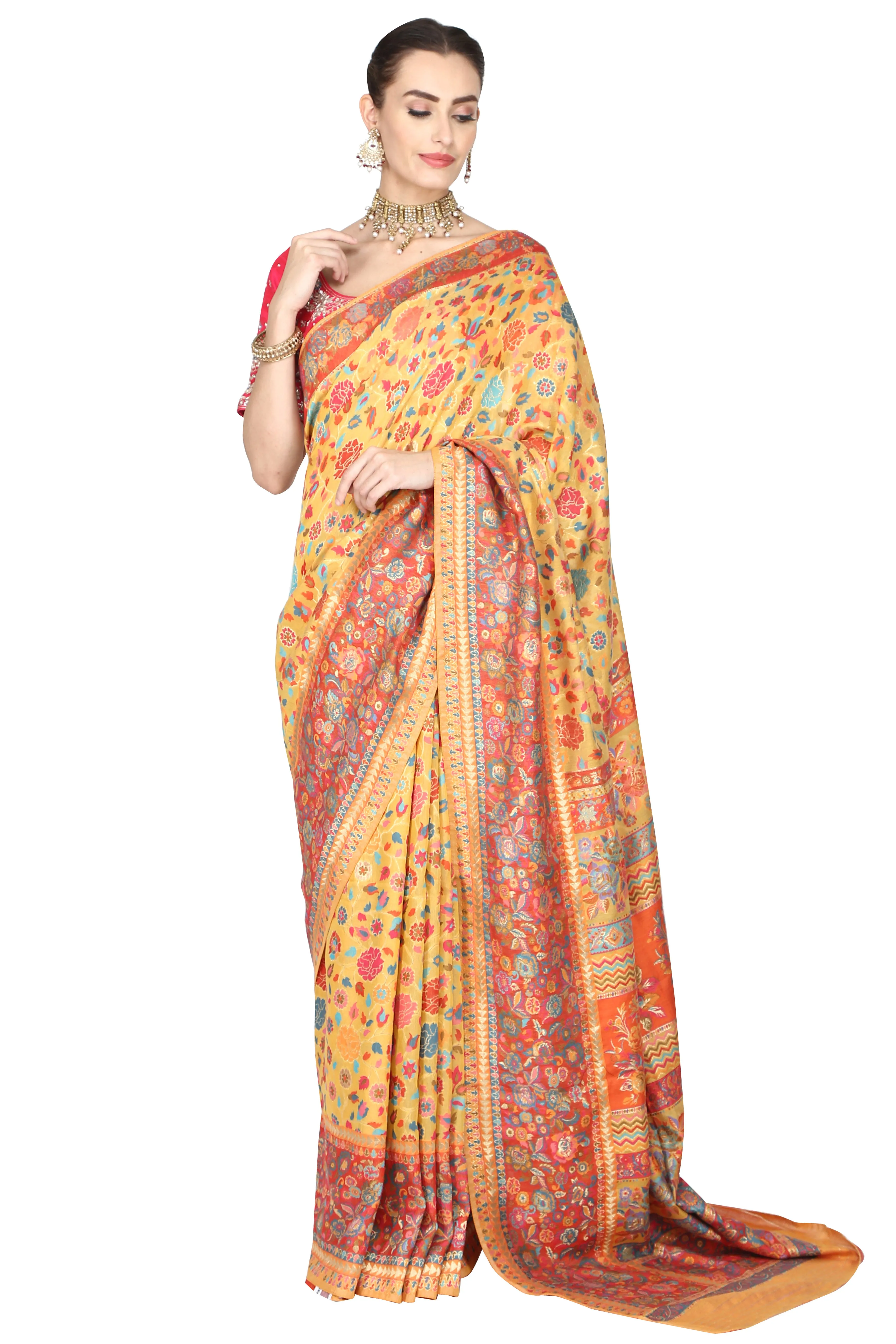 Persian flora handloom saree with blouse piece