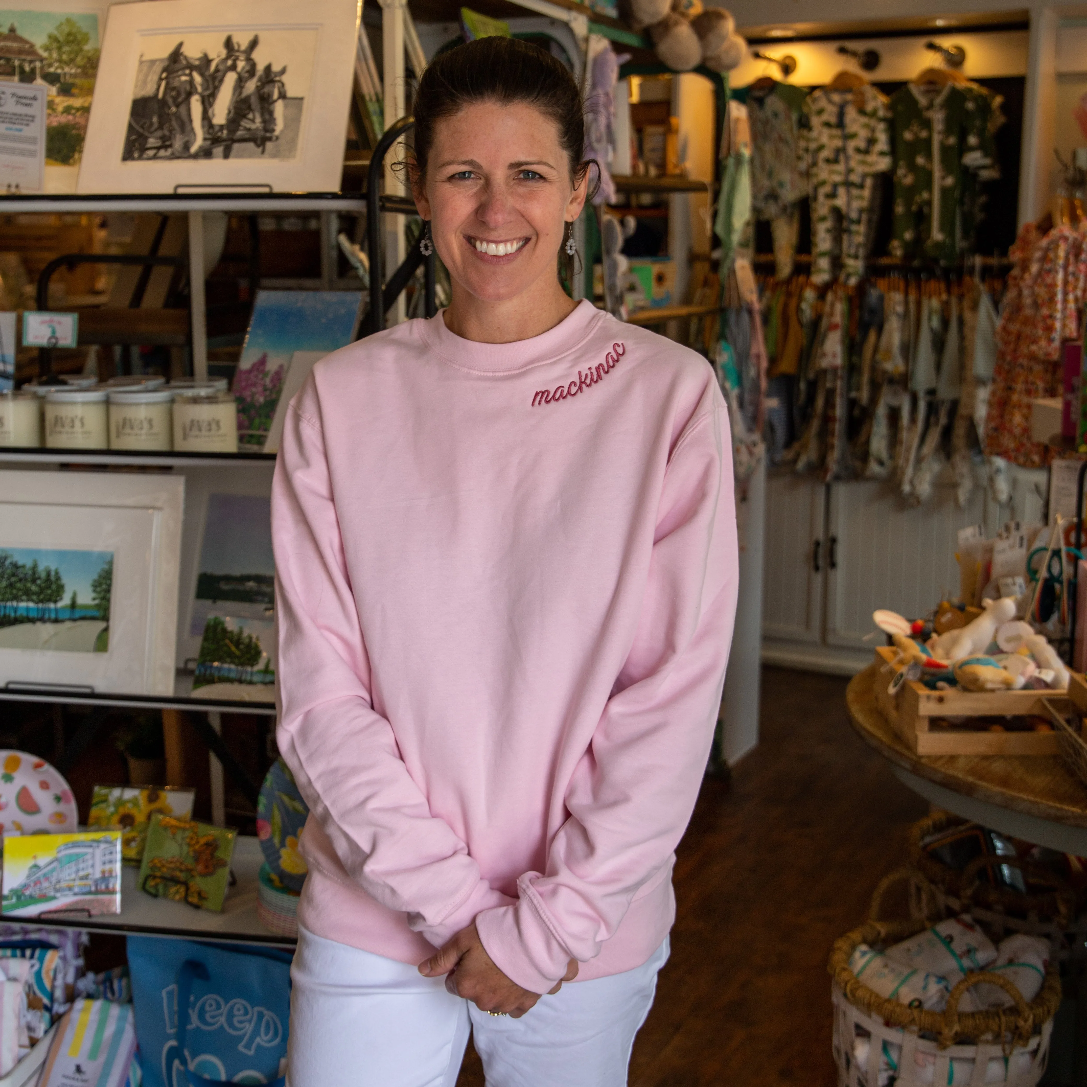 Pink Mackinac Embroidered Crewneck