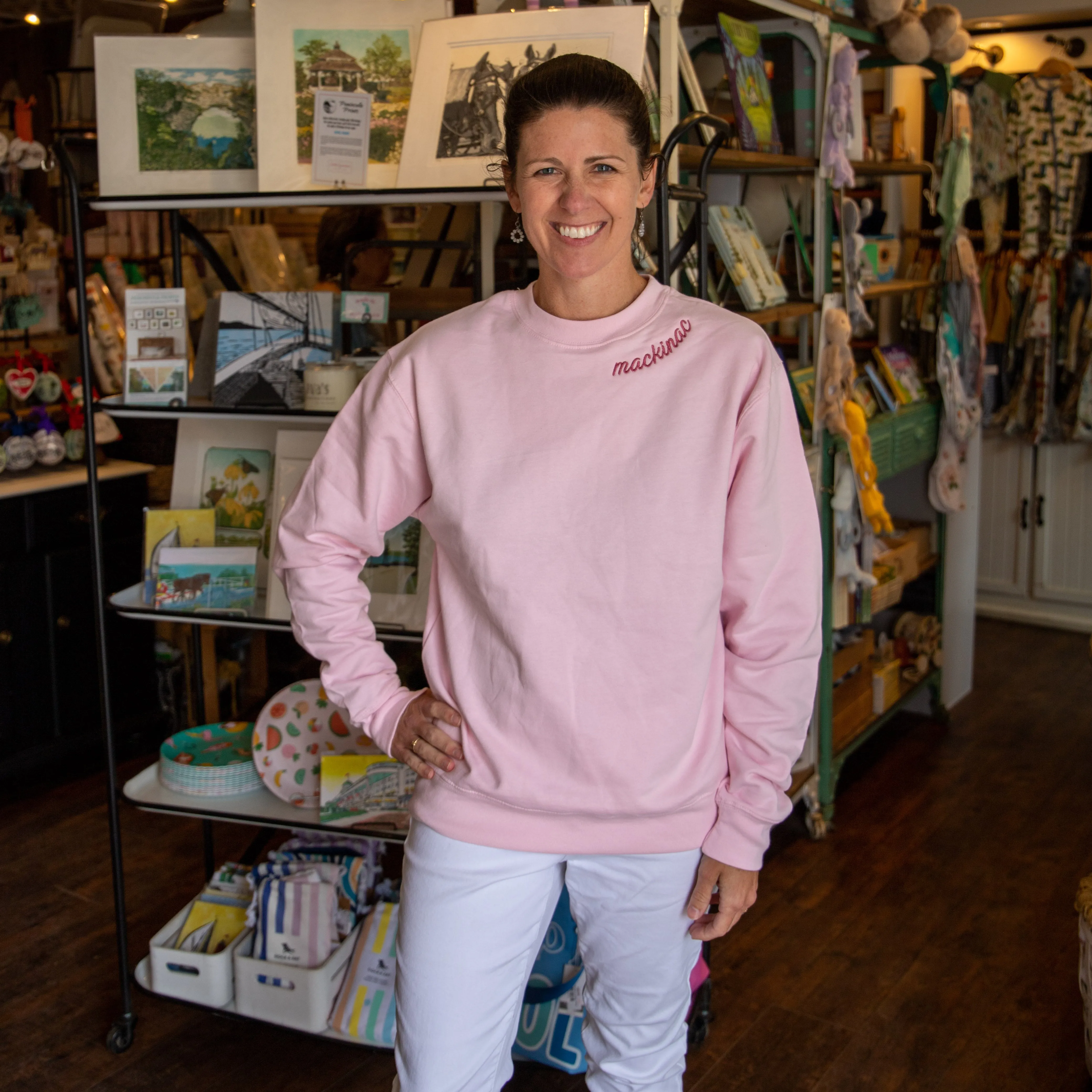 Pink Mackinac Embroidered Crewneck