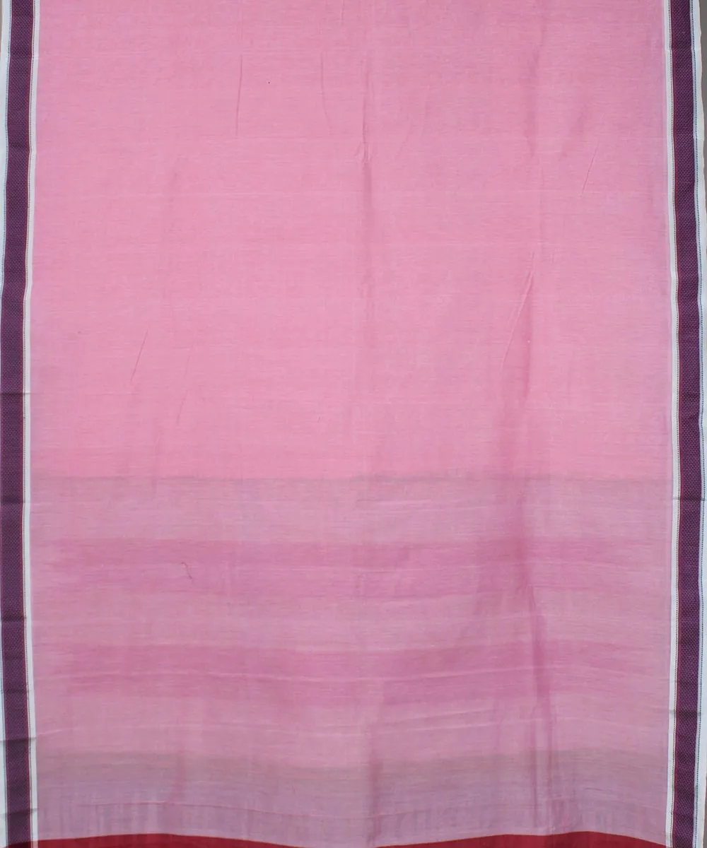 Pink plain chikki paras border handwoven ilkal cotton art silk saree