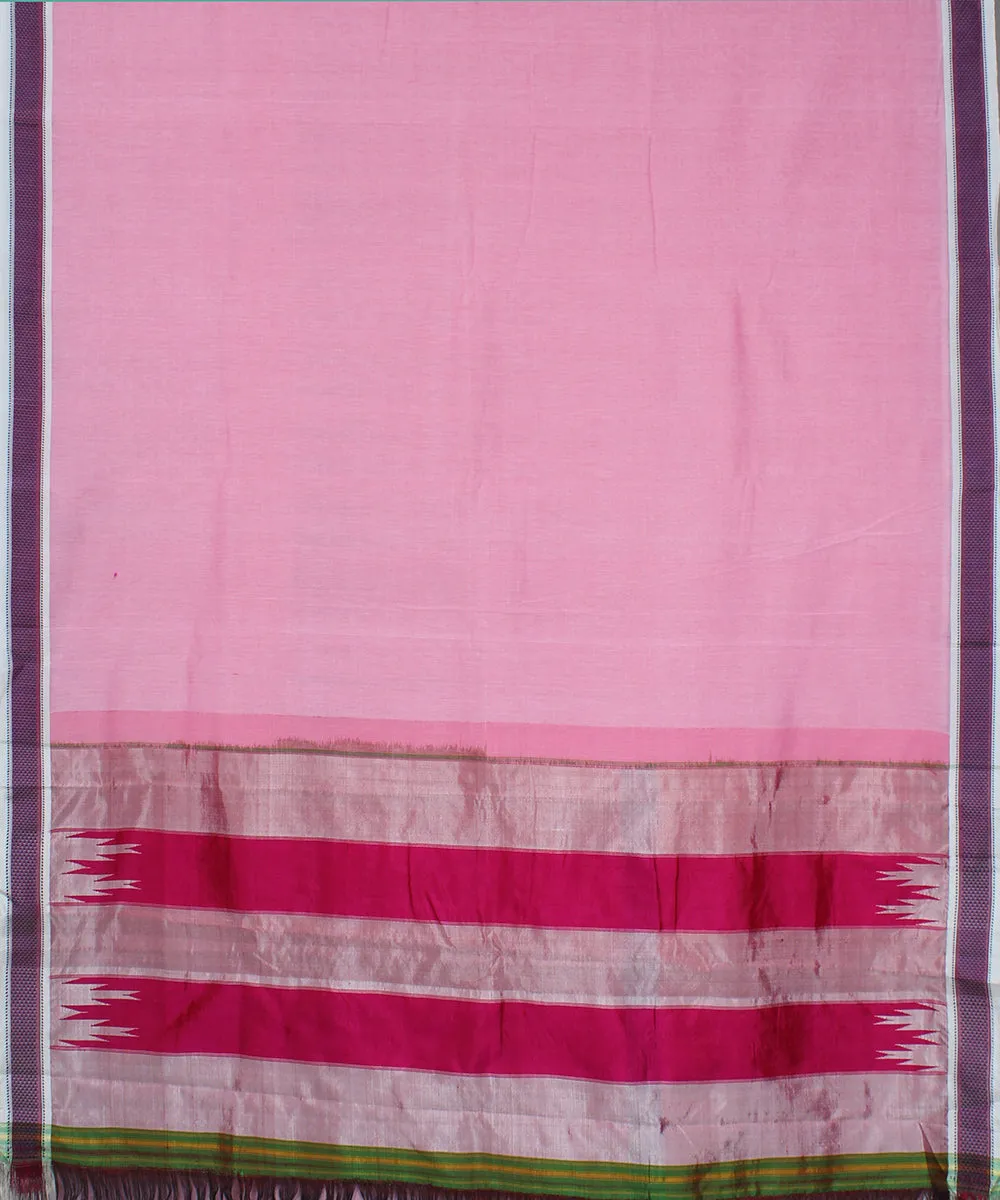 Pink plain chikki paras border handwoven ilkal cotton art silk saree