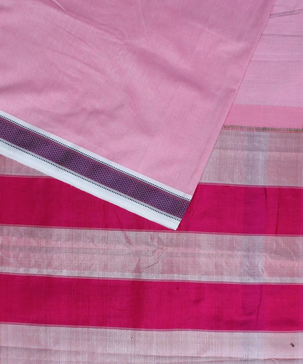 Pink plain chikki paras border handwoven ilkal cotton art silk saree