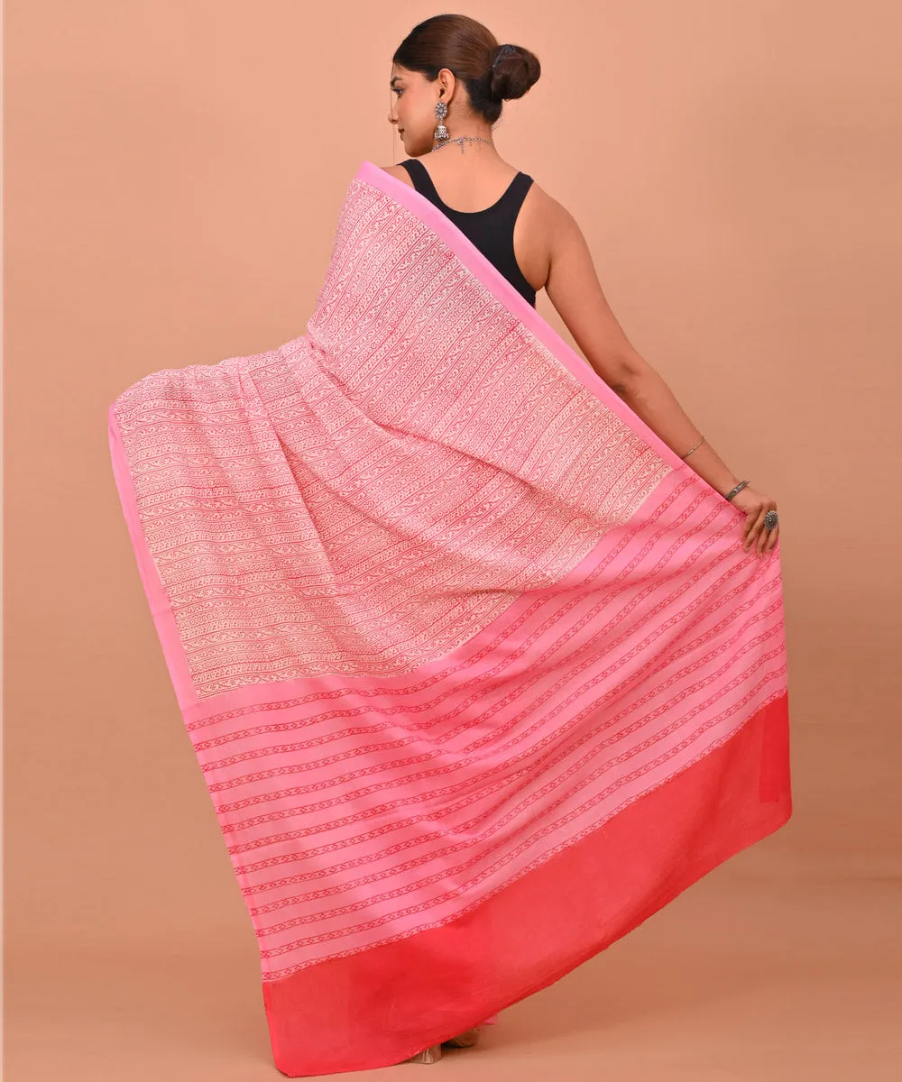 Pink red cotton hand printed bagru saree