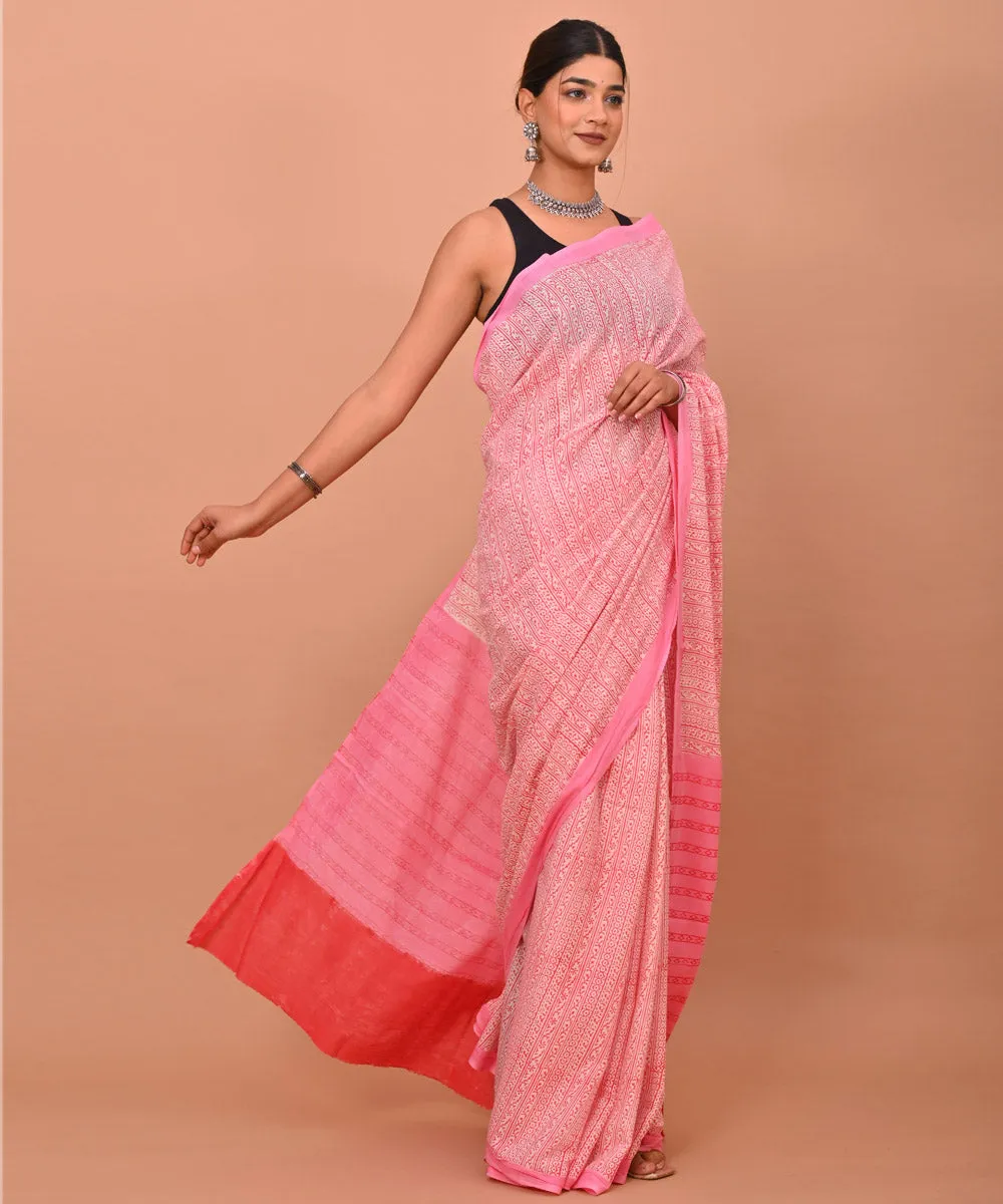 Pink red cotton hand printed bagru saree