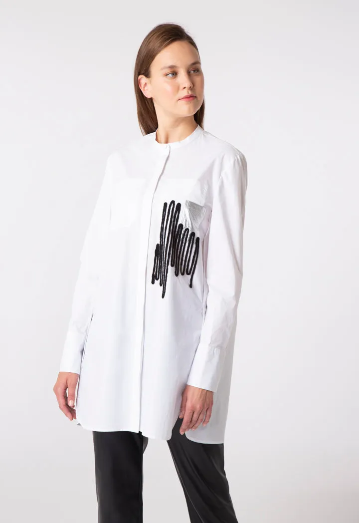 Poplin Wool Embroidered Long Shirt