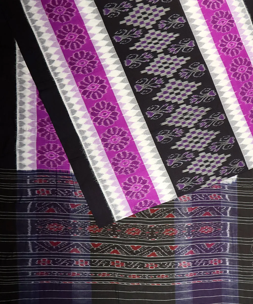 Purple black cotton handloom nuapatna saree