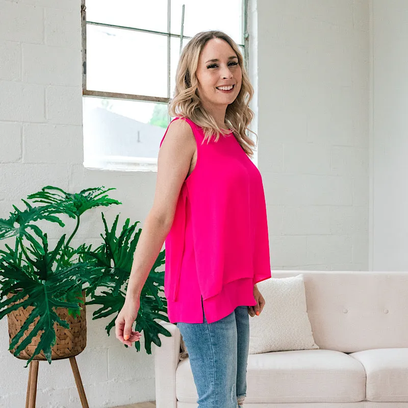 Raelynn Sleeveless Blouse - Neon Pink FINAL SALE