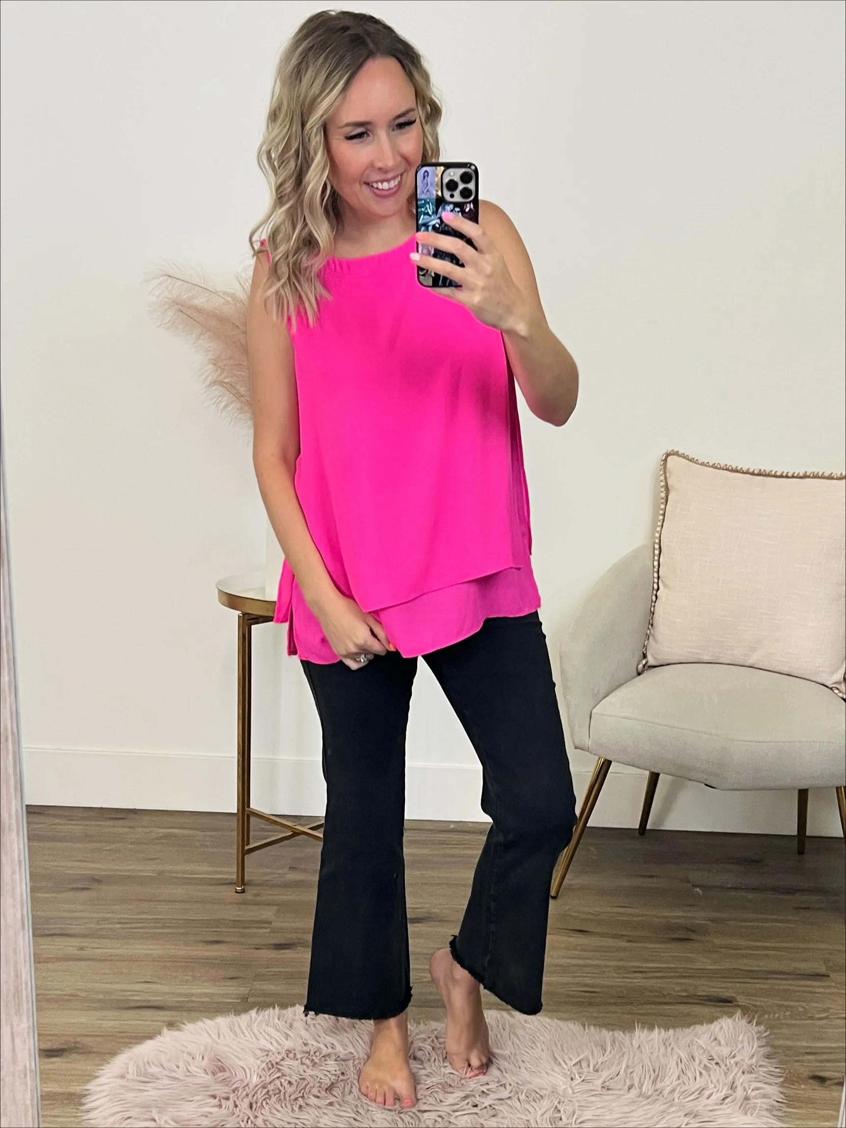 Raelynn Sleeveless Blouse - Neon Pink FINAL SALE