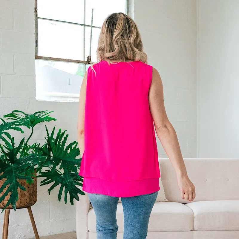 Raelynn Sleeveless Blouse - Neon Pink FINAL SALE