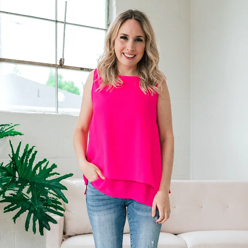 Raelynn Sleeveless Blouse - Neon Pink FINAL SALE