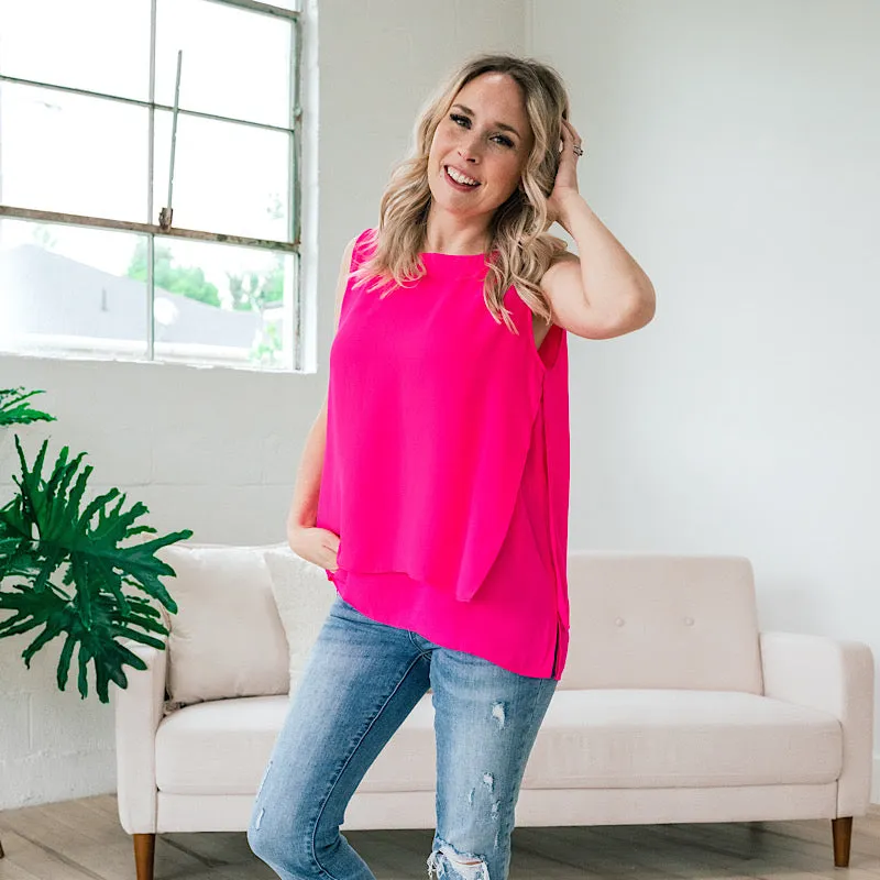 Raelynn Sleeveless Blouse - Neon Pink FINAL SALE