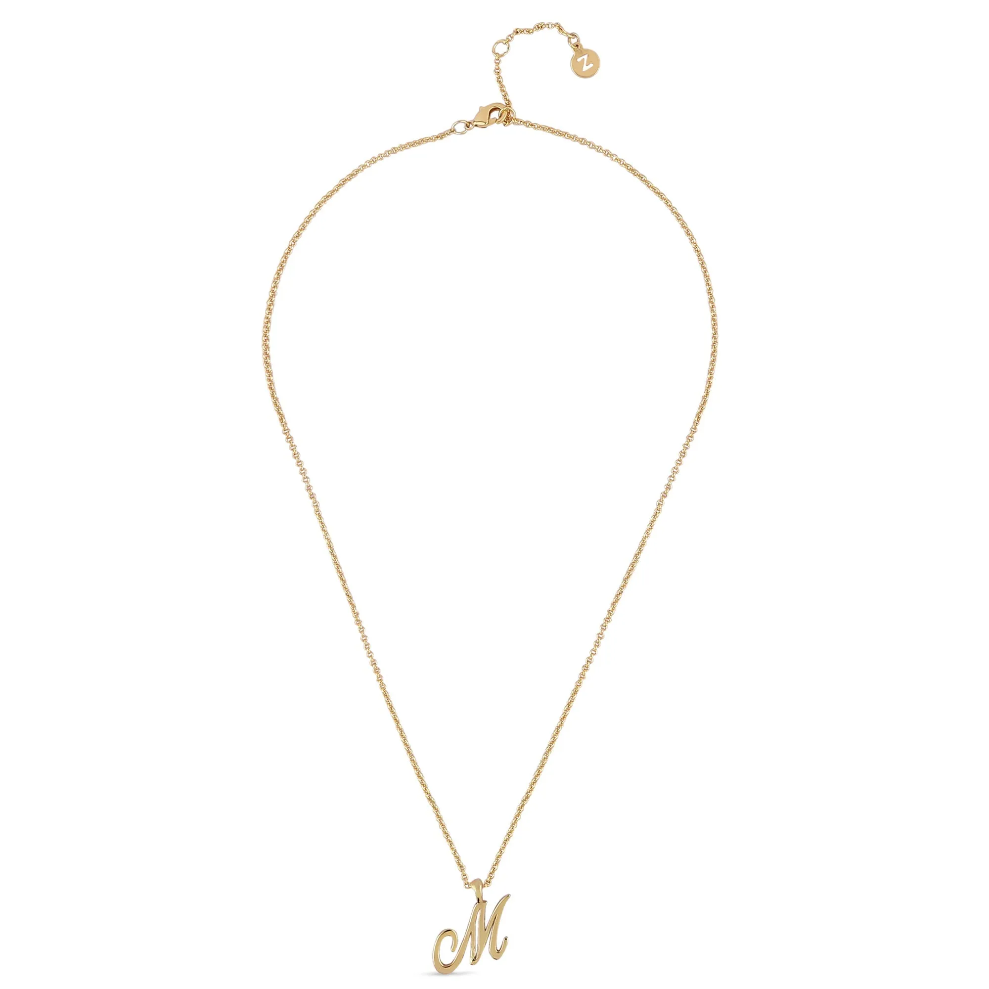 Real Gold-plated Script (M) Initial Pendant Necklace Gold