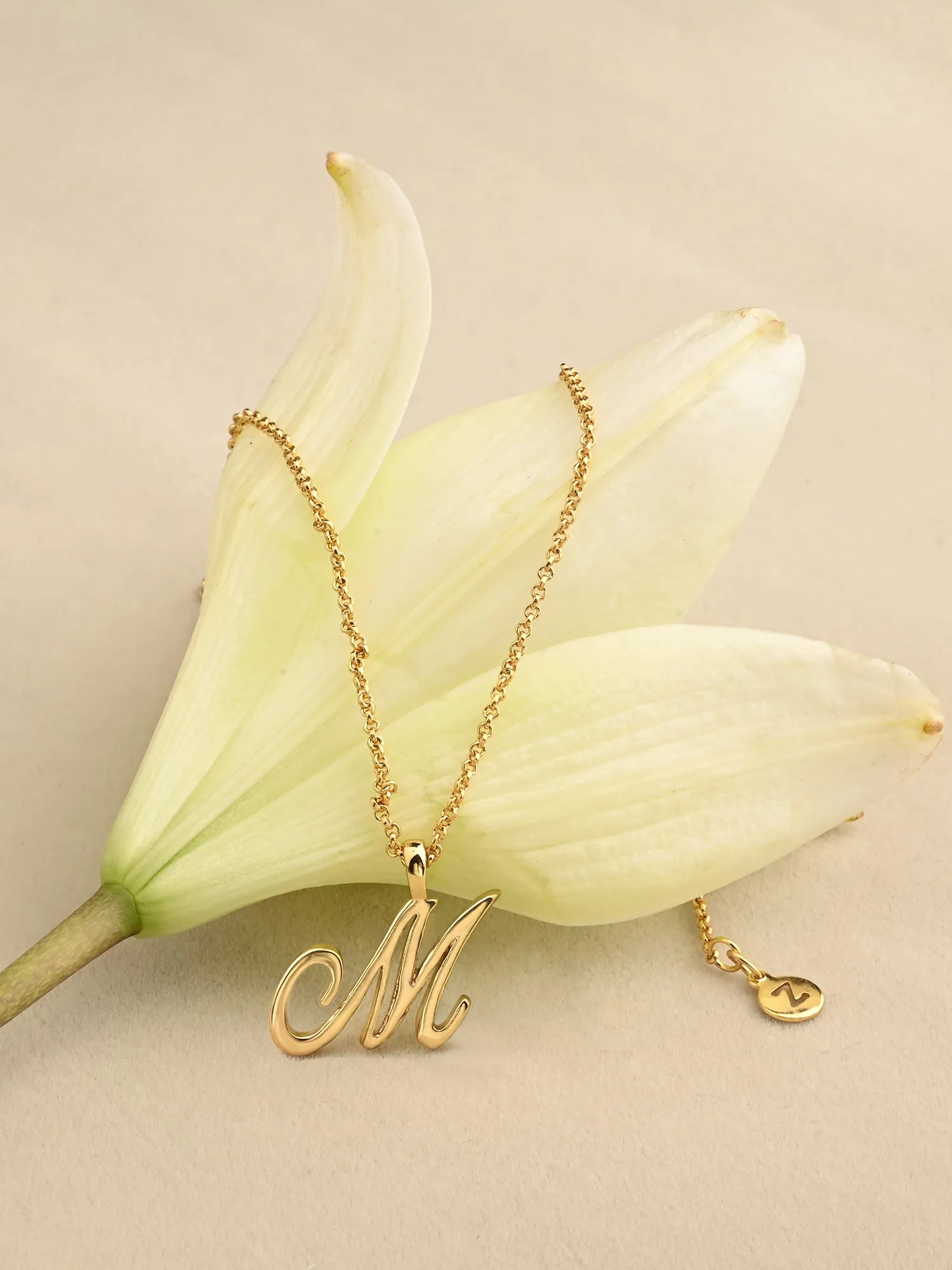 Real Gold-plated Script (M) Initial Pendant Necklace Gold