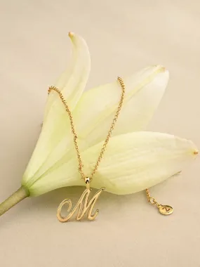 Real Gold-plated Script (M) Initial Pendant Necklace Gold