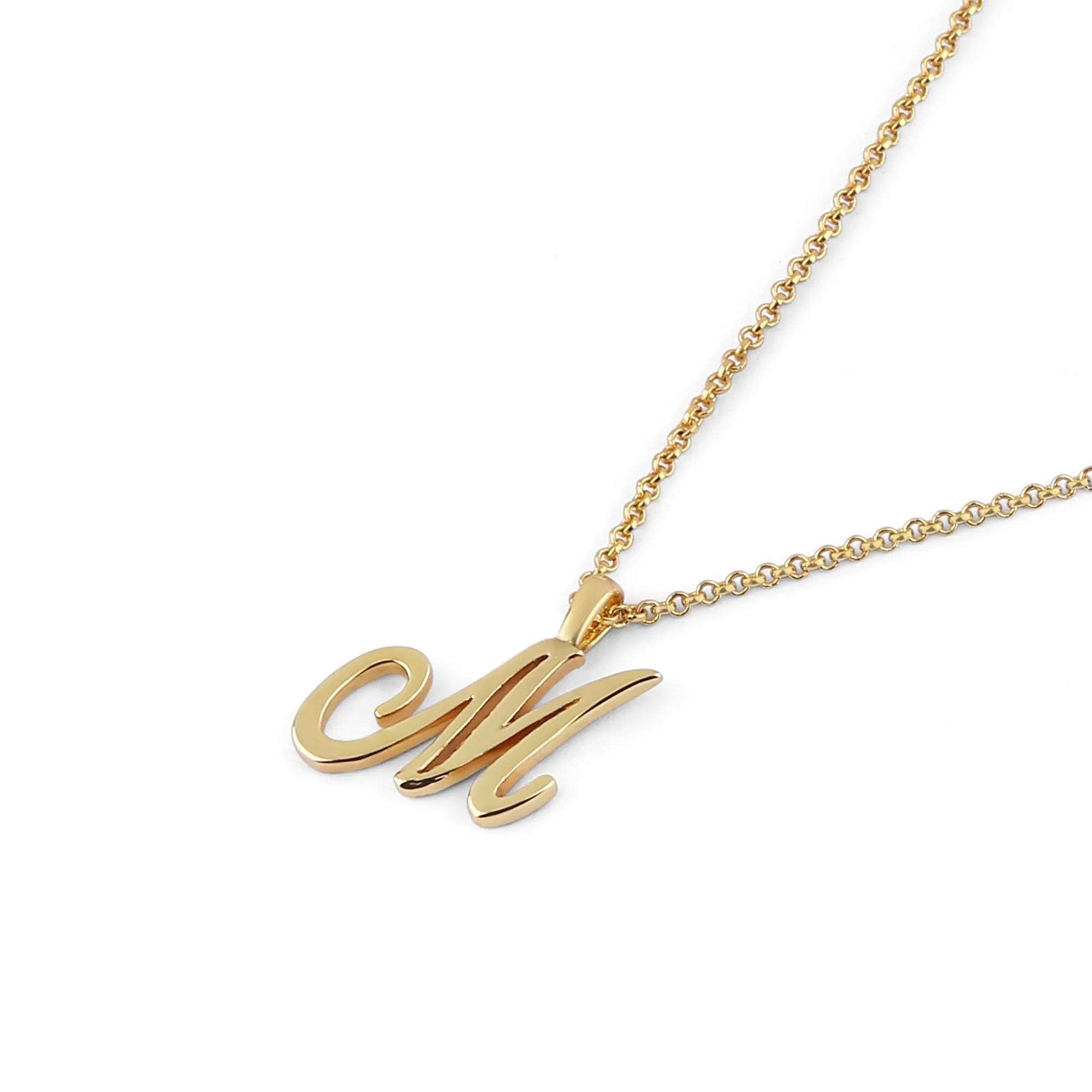 Real Gold-plated Script (M) Initial Pendant Necklace Gold