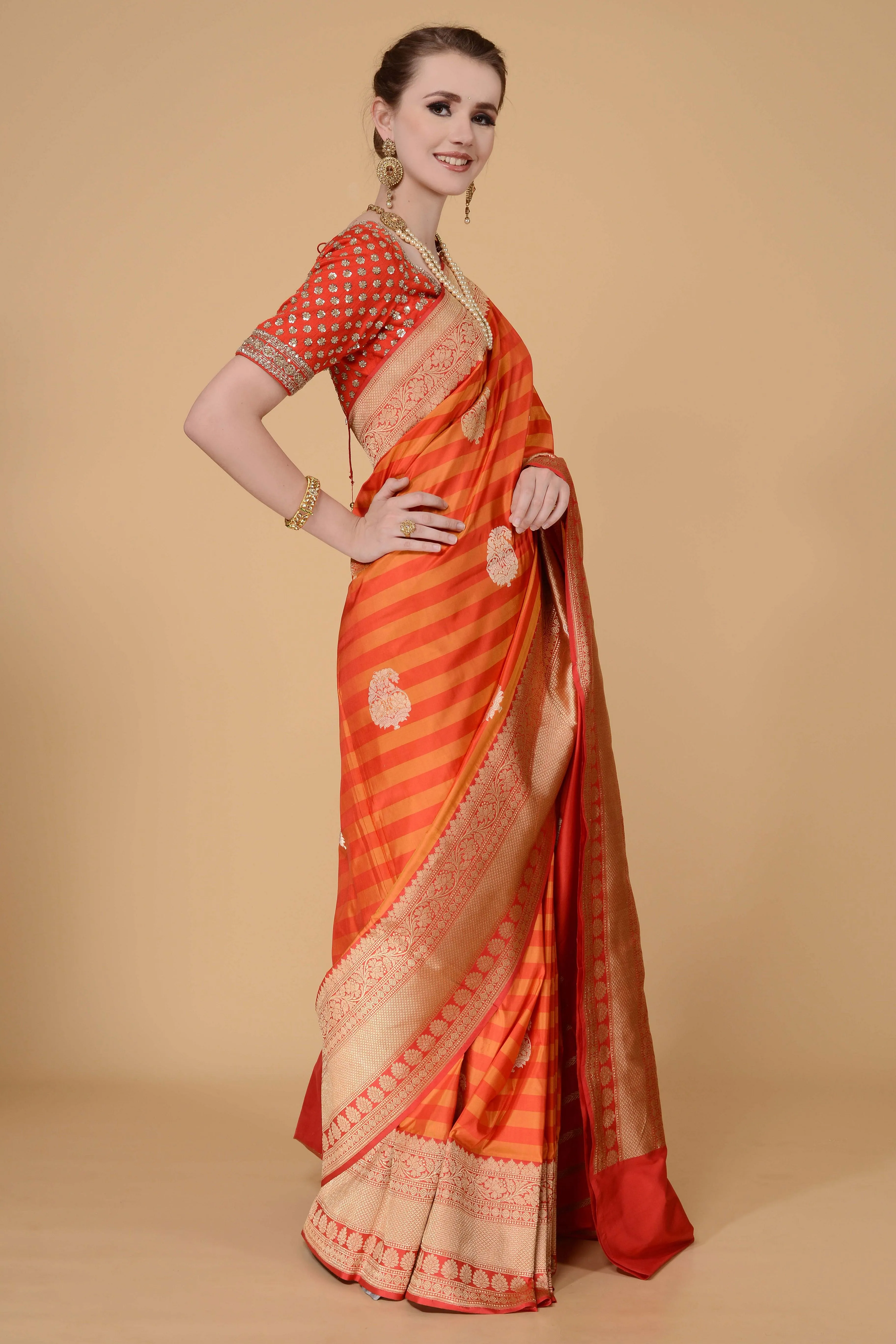 Red and Orange Saree