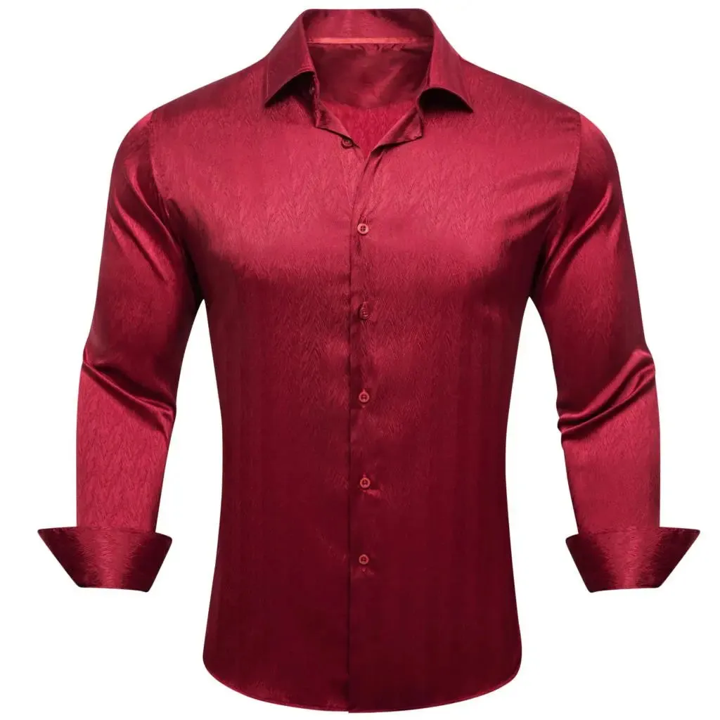 Red Burgundy Orange Shirts Men's Long Sleeve Solid Plaid Slim Fit Blouse Casual Lapel Tops Clothing Breathable Barry Wang