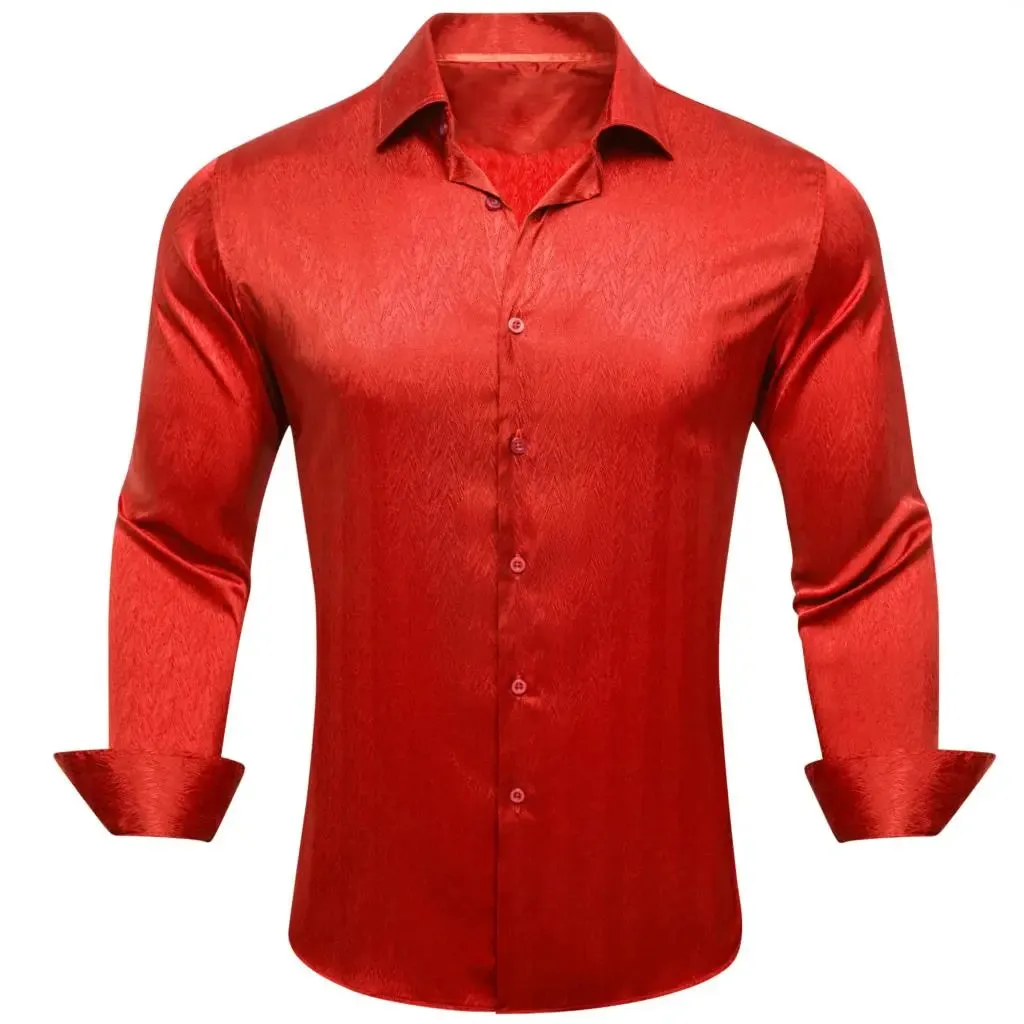 Red Burgundy Orange Shirts Men's Long Sleeve Solid Plaid Slim Fit Blouse Casual Lapel Tops Clothing Breathable Barry Wang