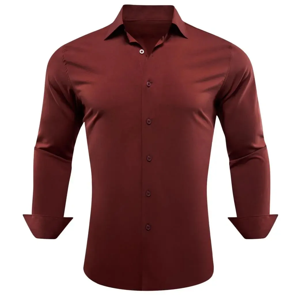 Red Burgundy Orange Shirts Men's Long Sleeve Solid Plaid Slim Fit Blouse Casual Lapel Tops Clothing Breathable Barry Wang