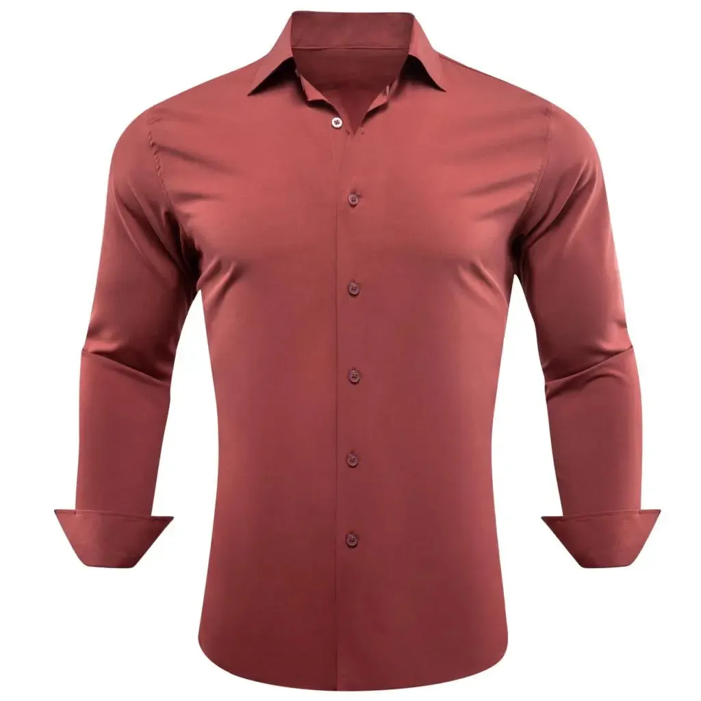 Red Burgundy Orange Shirts Men's Long Sleeve Solid Plaid Slim Fit Blouse Casual Lapel Tops Clothing Breathable Barry Wang