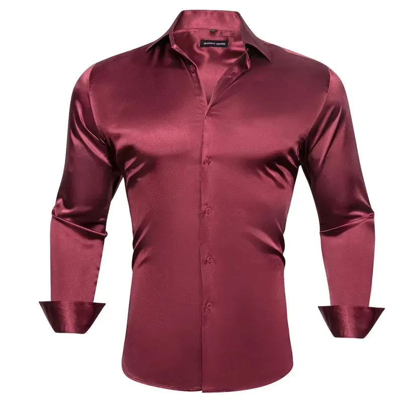 Red Burgundy Orange Shirts Men's Long Sleeve Solid Plaid Slim Fit Blouse Casual Lapel Tops Clothing Breathable Barry Wang