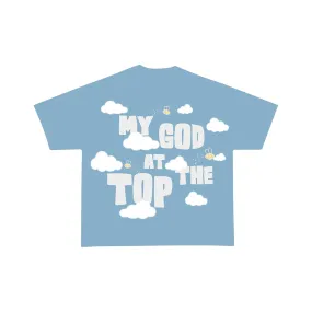 Red Letters My God At The Top Tee - Sky Blue