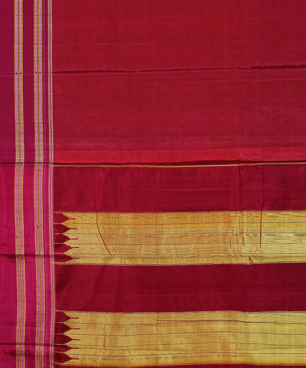 Red pink gayatri border cotton art silk handloom ilkal saree