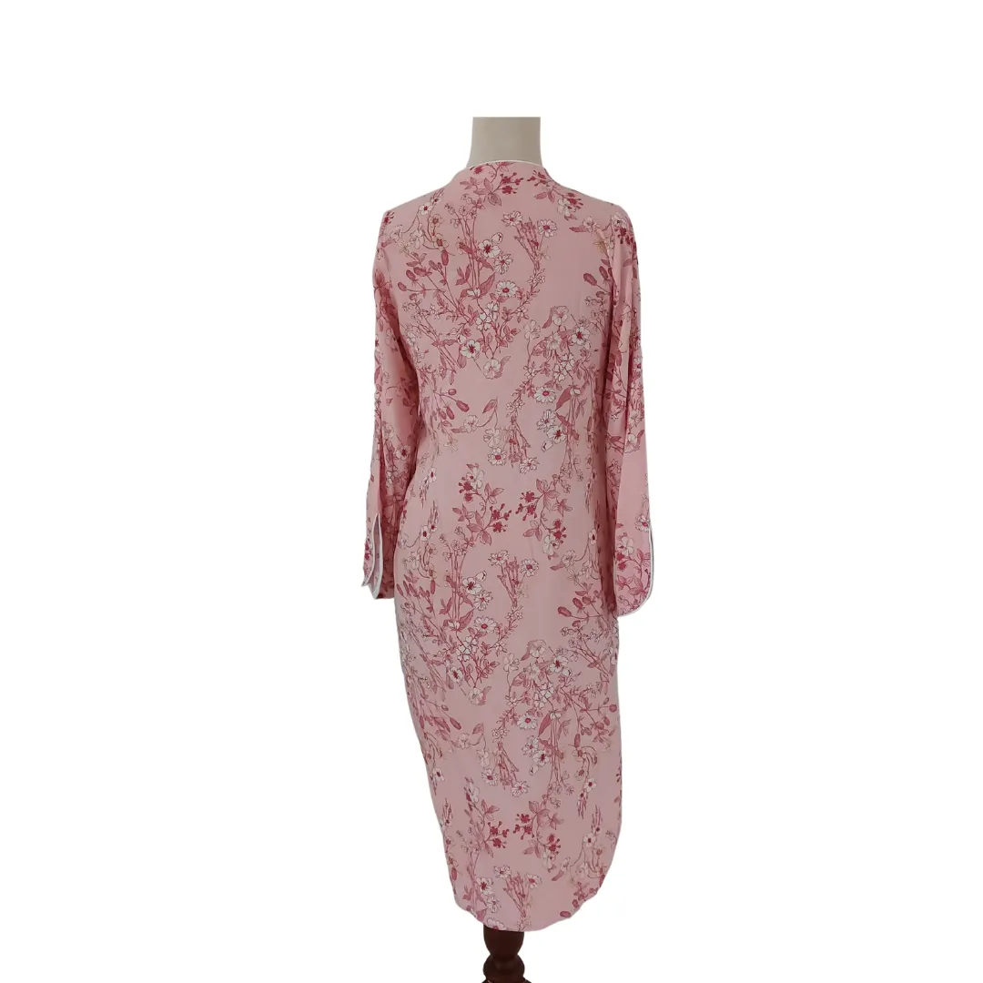 Riffat Aliani Pink Floral Print Embroidered Summer Linen Kameez | Pre Loved |