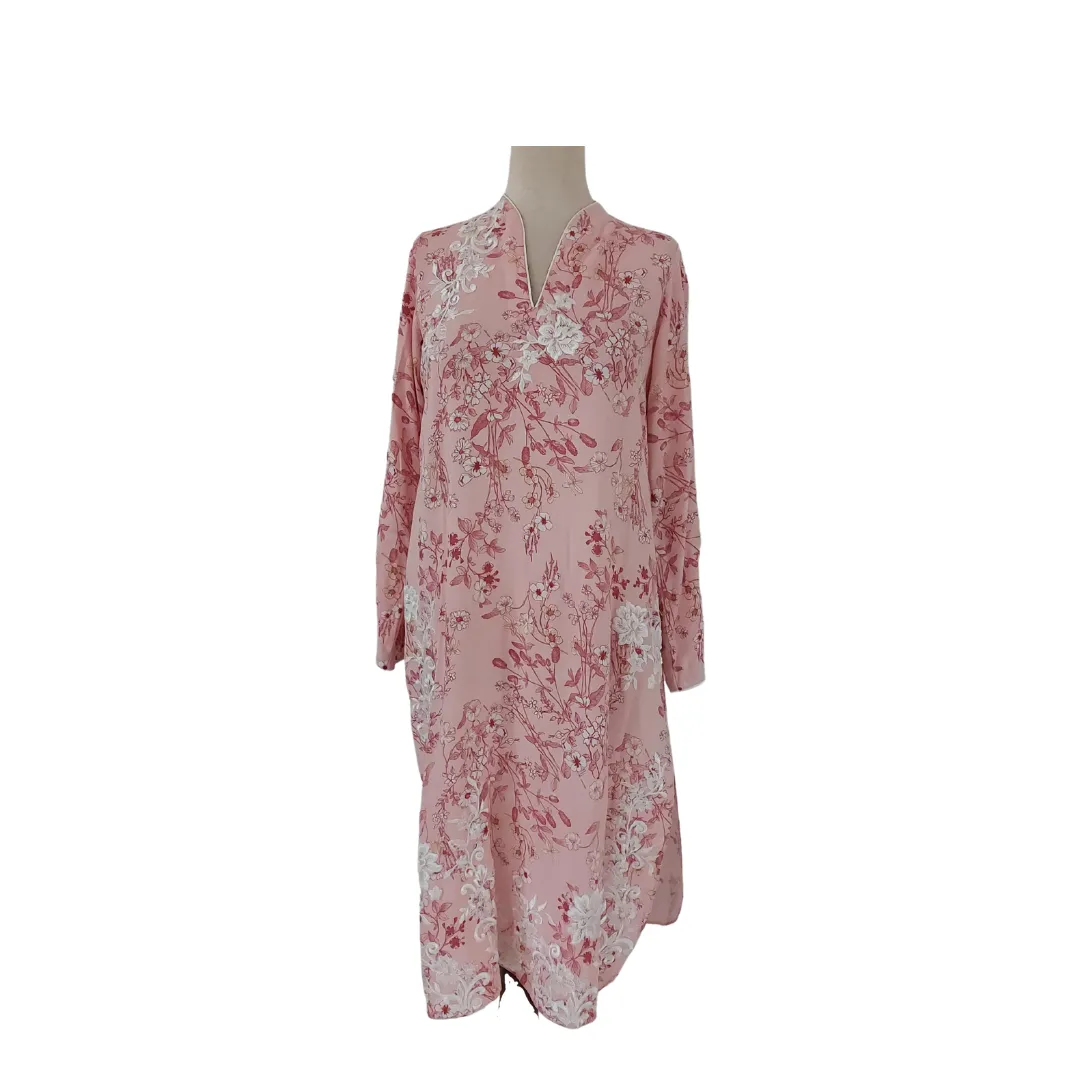 Riffat Aliani Pink Floral Print Embroidered Summer Linen Kameez | Pre Loved |