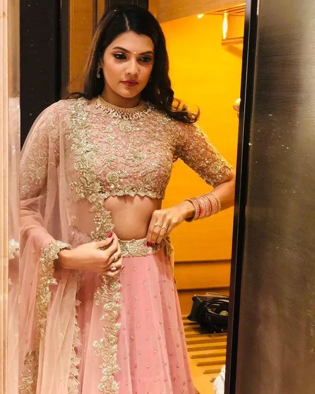 SEQUENCE NET PARTYWEAR RECEPTION PINK LEHNGHA