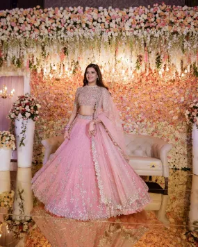 SEQUENCE NET PARTYWEAR RECEPTION PINK LEHNGHA