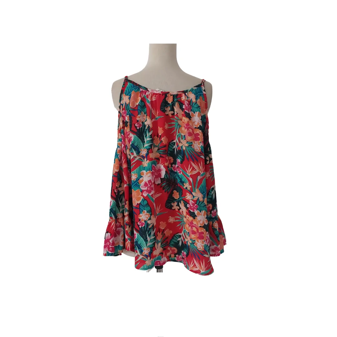 Seven Sisters Red Printed Cold-shoulder Blouse | Gently Used |