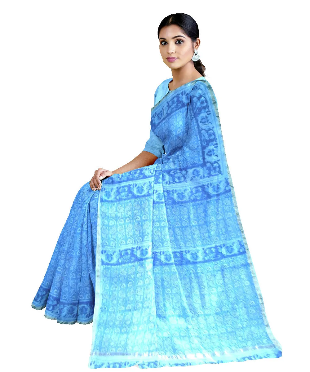 Sky blue cotton silk hand printed maheshwari saree