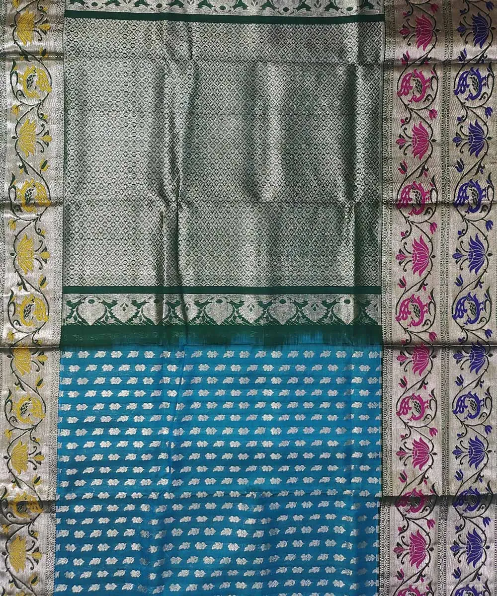 Sky blue deep green silk handloom venkatagiri saree