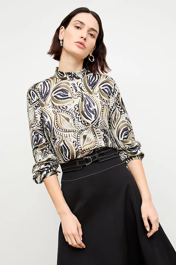 Sohee Top - Washable Silk Charmeuse :: Brushstroke Paisley