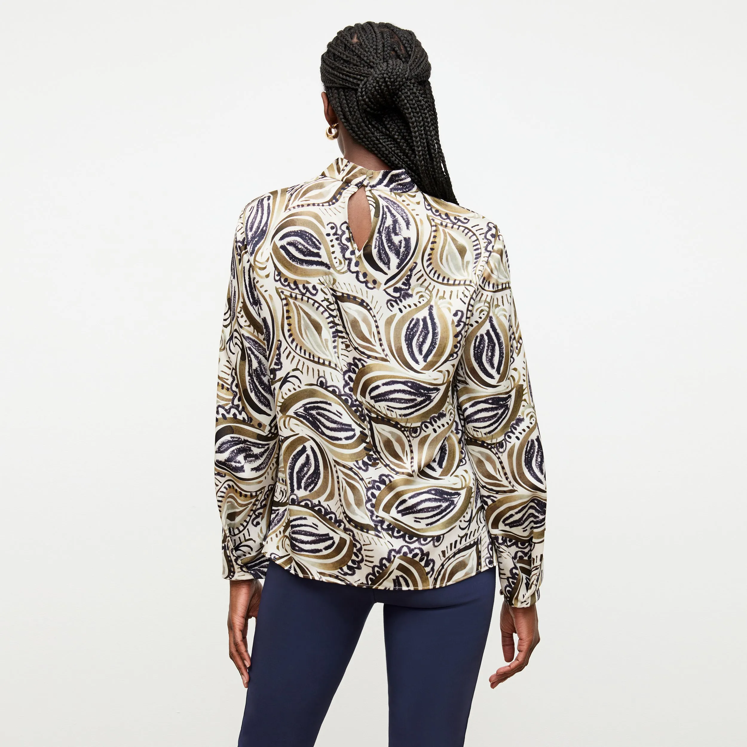 Sohee Top - Washable Silk Charmeuse :: Brushstroke Paisley