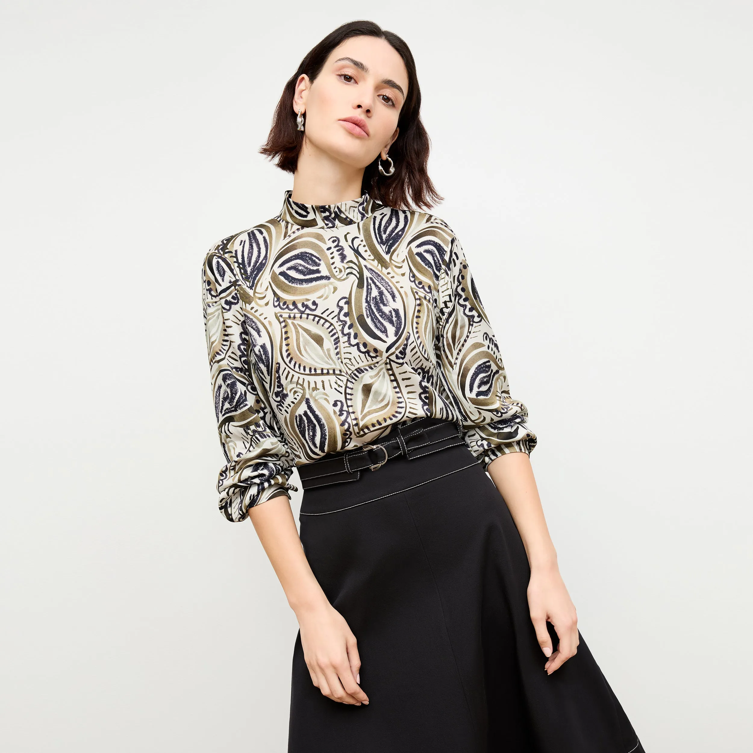 Sohee Top - Washable Silk Charmeuse :: Brushstroke Paisley