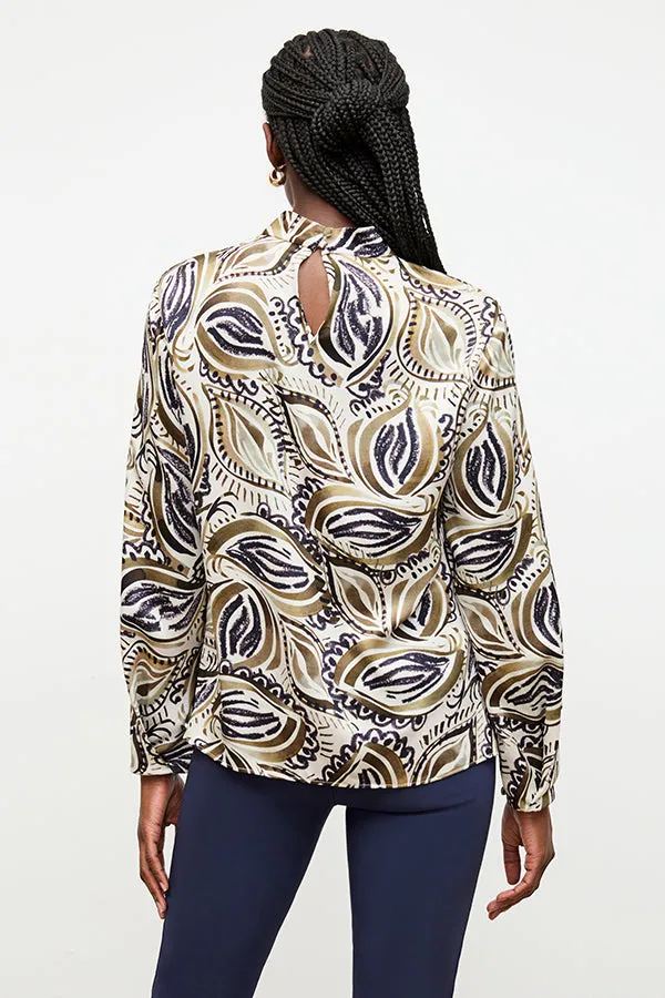 Sohee Top - Washable Silk Charmeuse :: Brushstroke Paisley