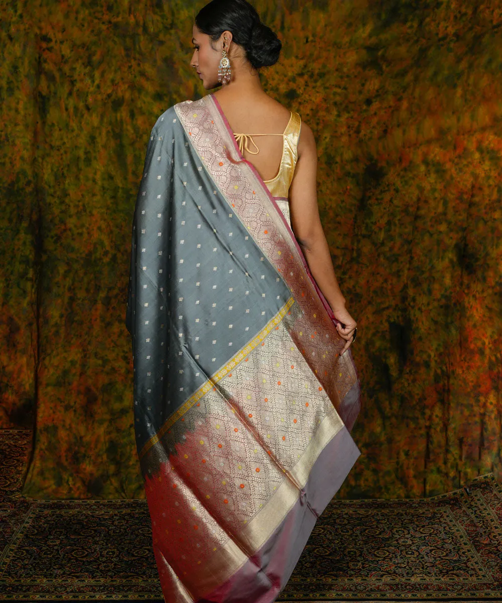 Steel grey silk handwoven banarasi saree