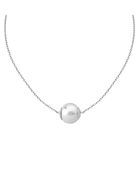 Sterling Silver Rhodium Plated Choker Necklace for Women with Organic Pearl, 12mm Round White Pearl, 12.9/16.9 Length, Nuada Collection