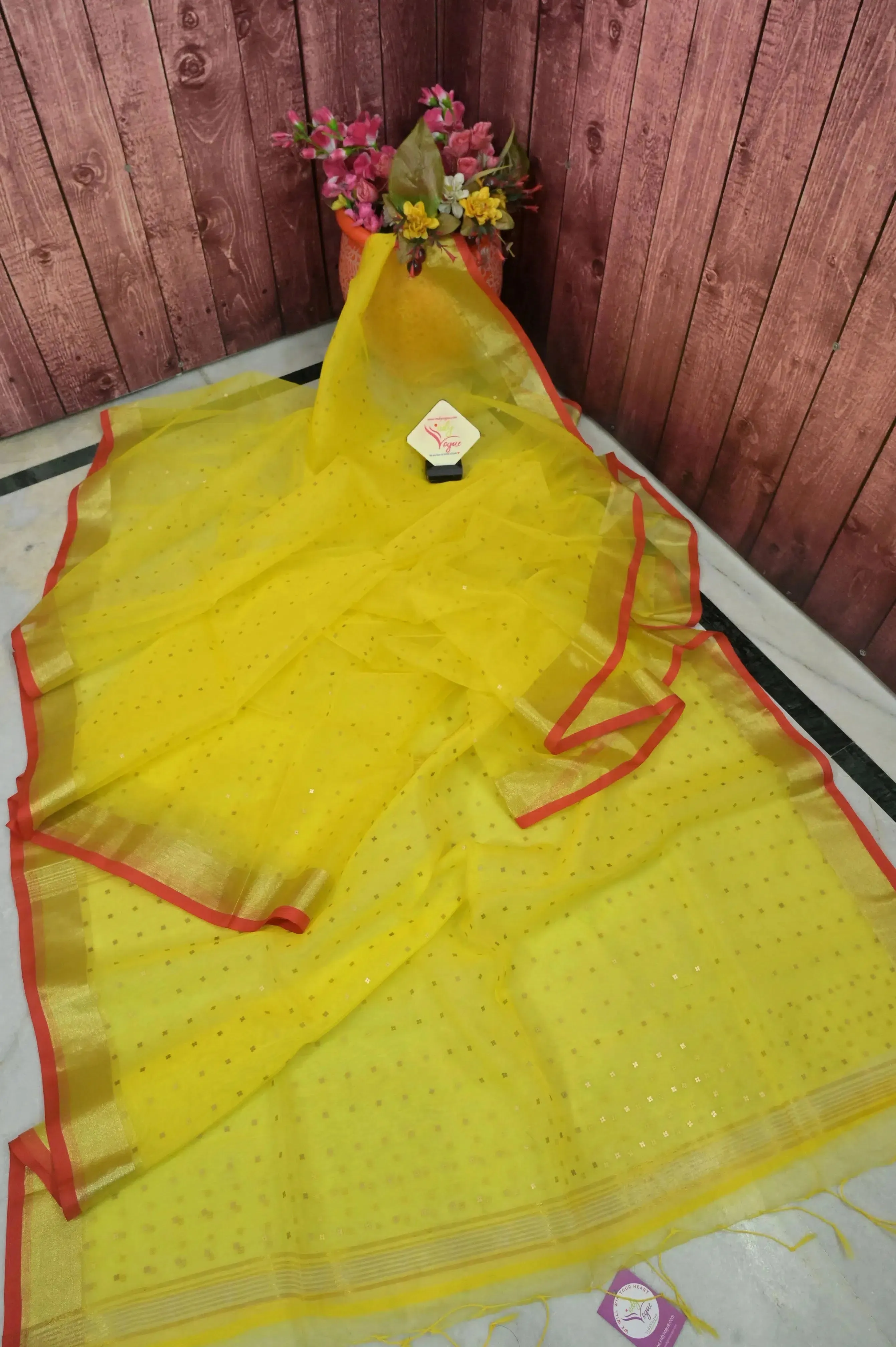 Sunflower Yellow Color Muslin Jamdani Saree Allover Sequin Style Zari Buti Work