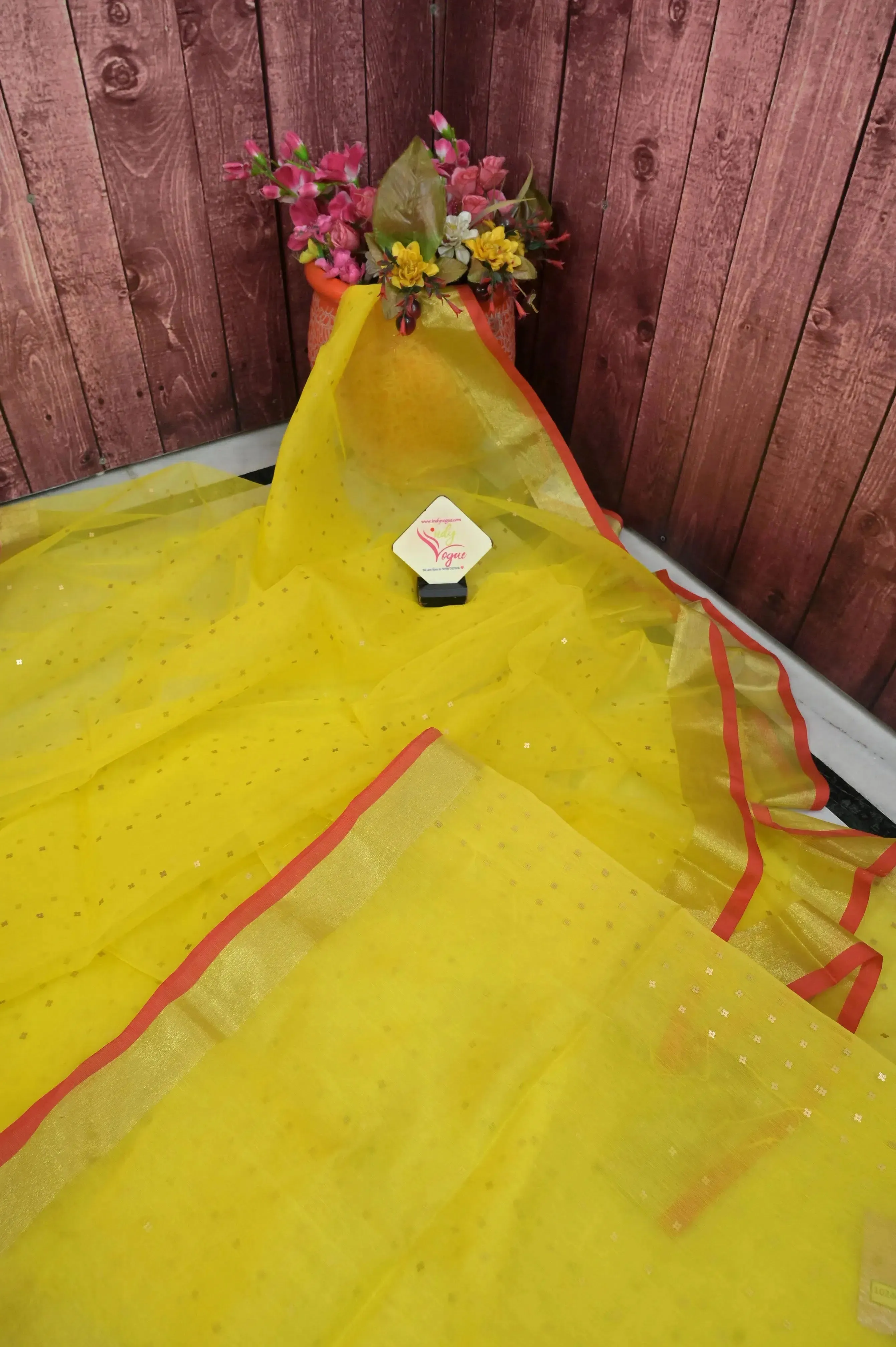 Sunflower Yellow Color Muslin Jamdani Saree Allover Sequin Style Zari Buti Work