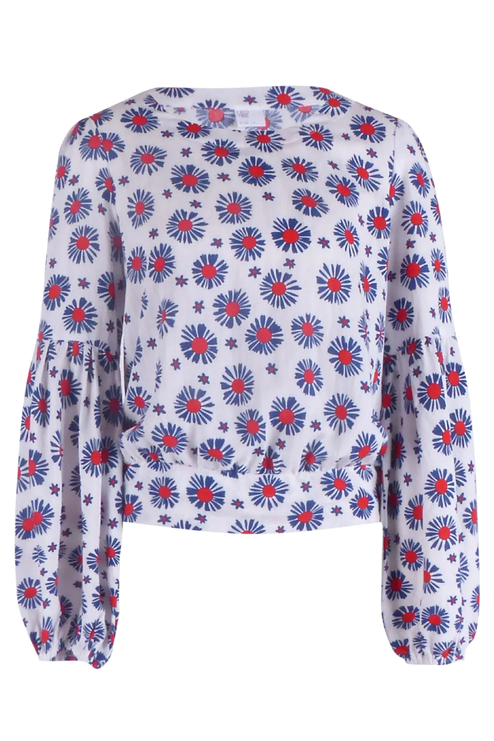 Tactic Balloon Sleeve Ivory Black Daisy Print Top