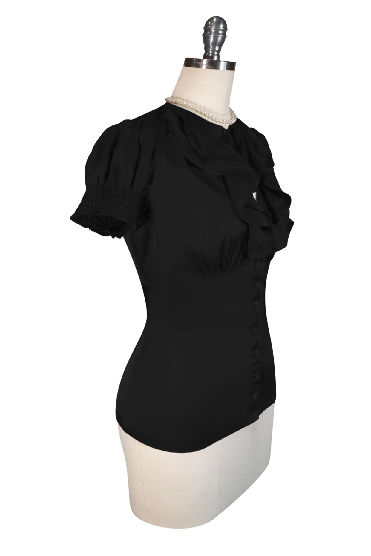 Tea Rose Frill Front Blouse (Black)