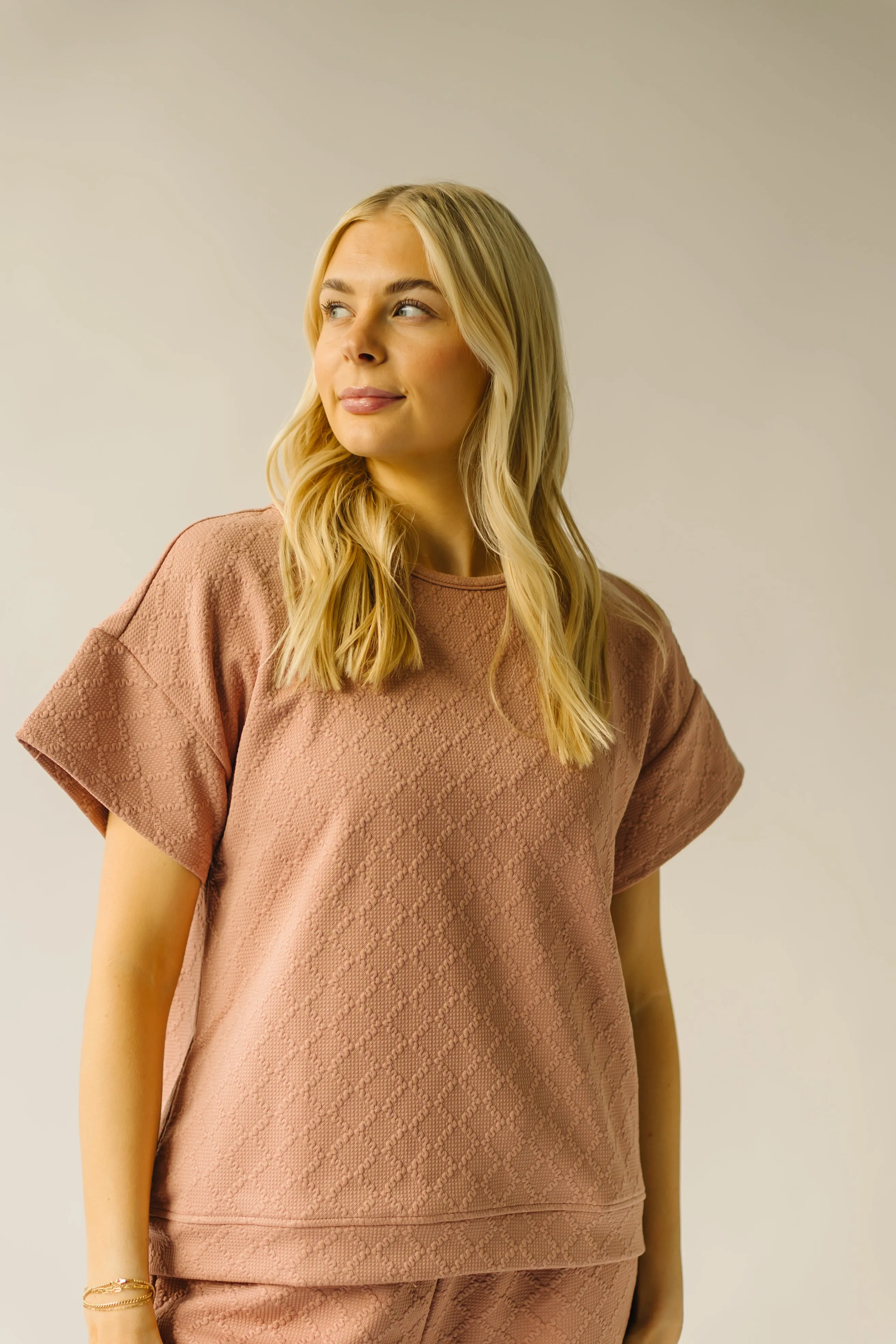 The Calista Textured Blouse in Dusty Pink