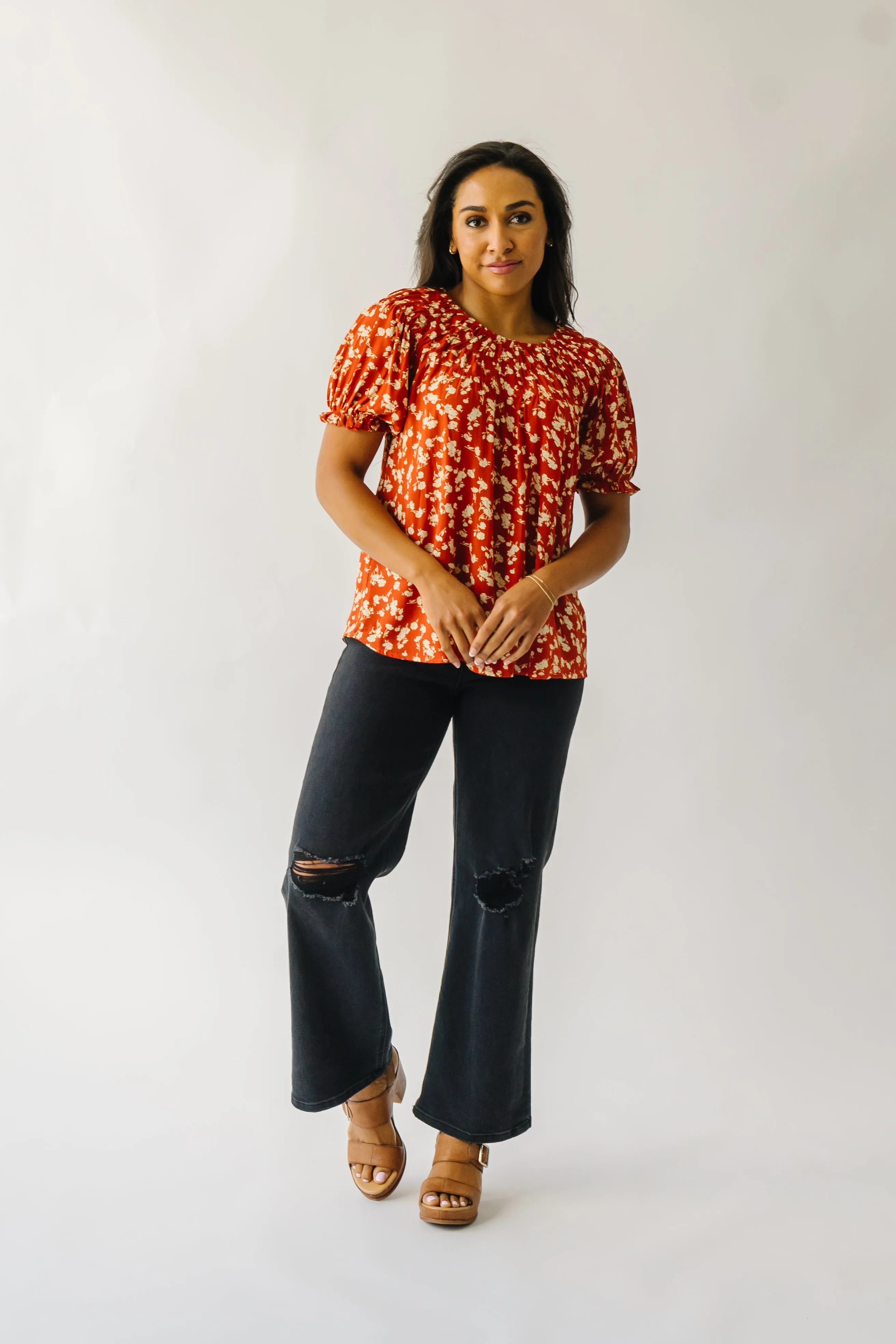 The Dumont Ruffle Sleeve Blouse in Rust Multi