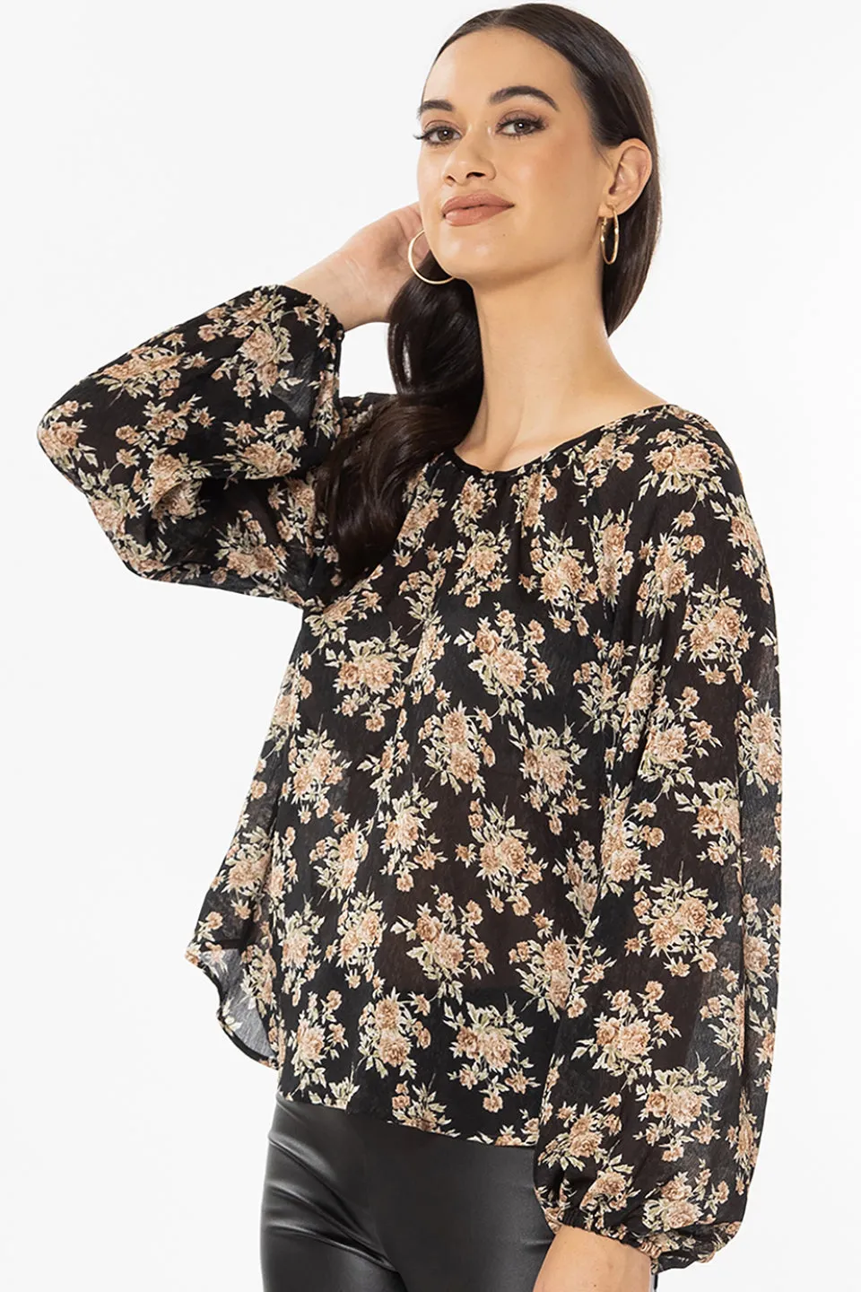 United Black Rose Blouson LS Top